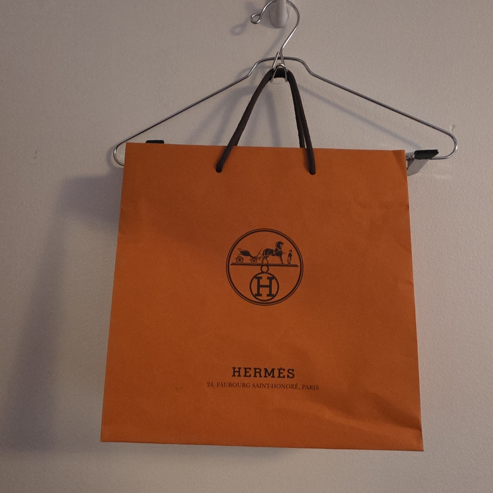 Authentic Hermès Orange Shopping Bag with Black Logo – 13” x 12” x 5”